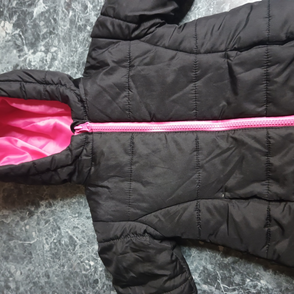 Black and Pink Quilted Puffer Jacket